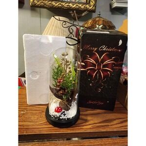 Vintage Light Up Christmas Scene Terranium Diorama, Glass Dome Cloche Decor
